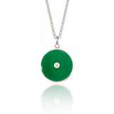 Enamelled Green Round Guilloché Diamond Pendant