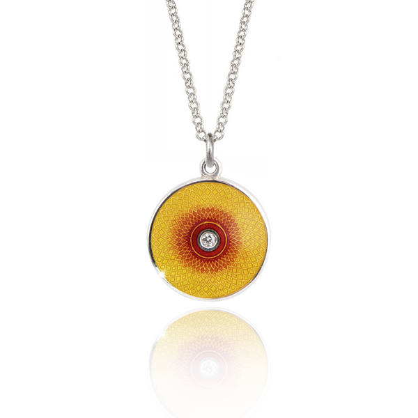 Limited Edition Yellow & Red Round Guilloché Diamond Pendant