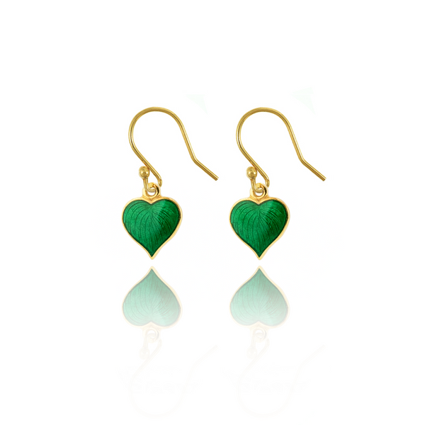 Emerald Green Heart Hosta Gold Earrings