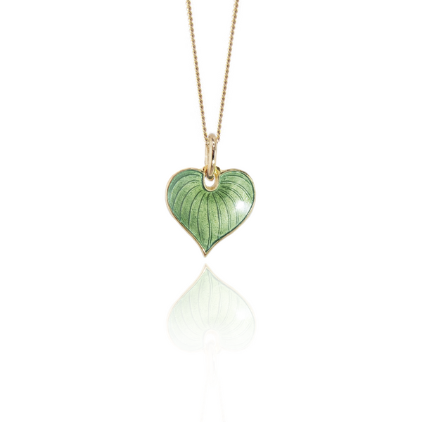 Olive Green Heart Hosta Necklace Gold