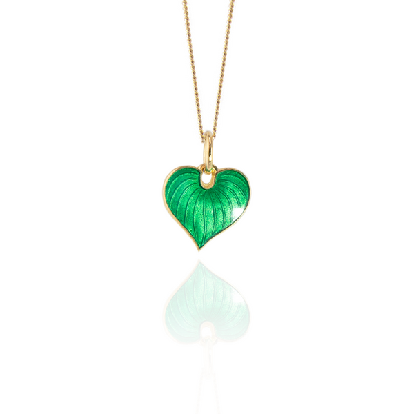 Emerald Green Heart Hosta Necklace Gold