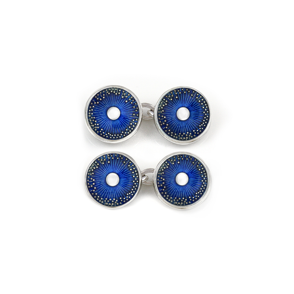 Enamelled Ink Blue Diatom Double Chain Cufflinks