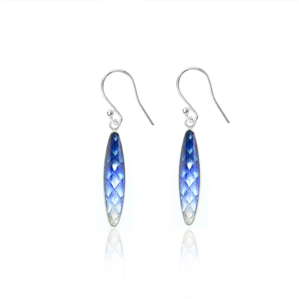 Enamelled Long Pinecone Ink Blue Earrings Limited Edition