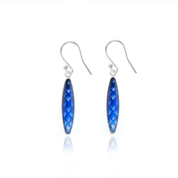Enamelled Long Pinecone Ink & Royal Blue Earrings Limited Edition