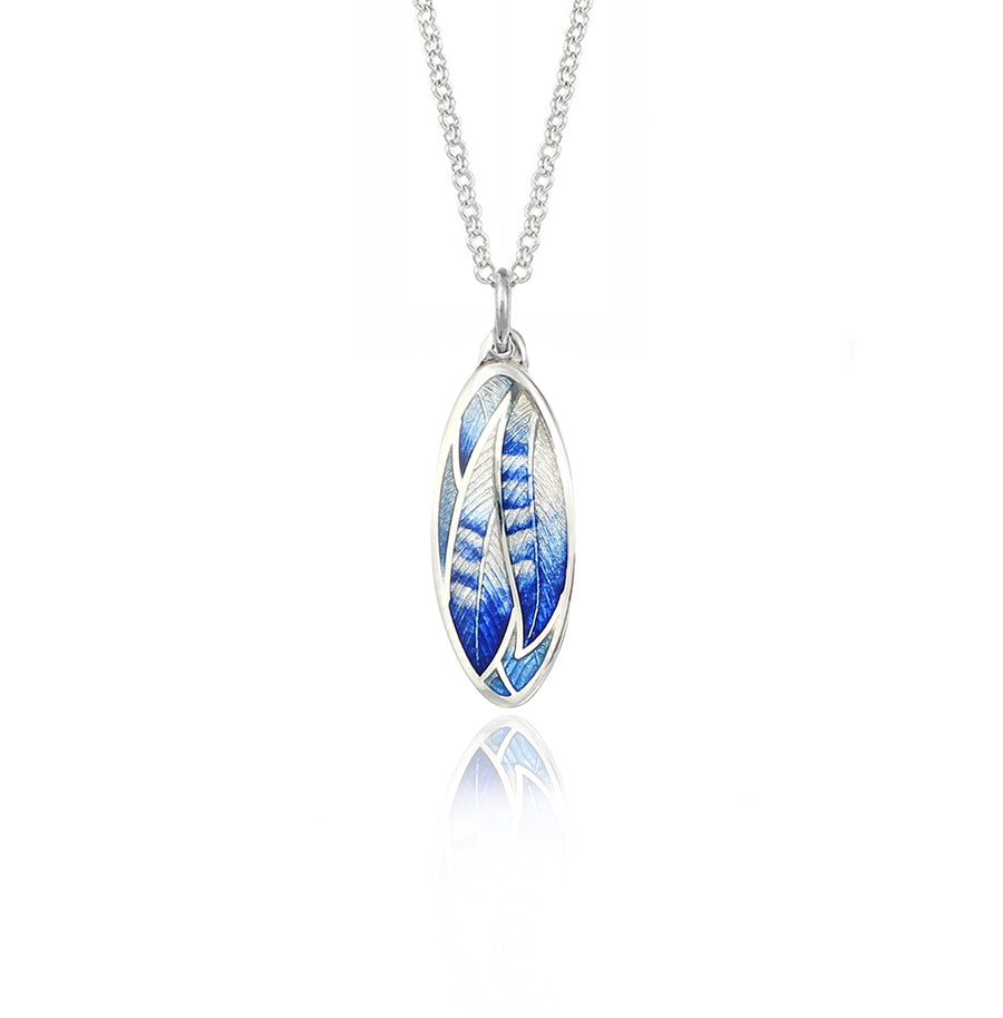 Oval Enamel Jay Feather Pendant