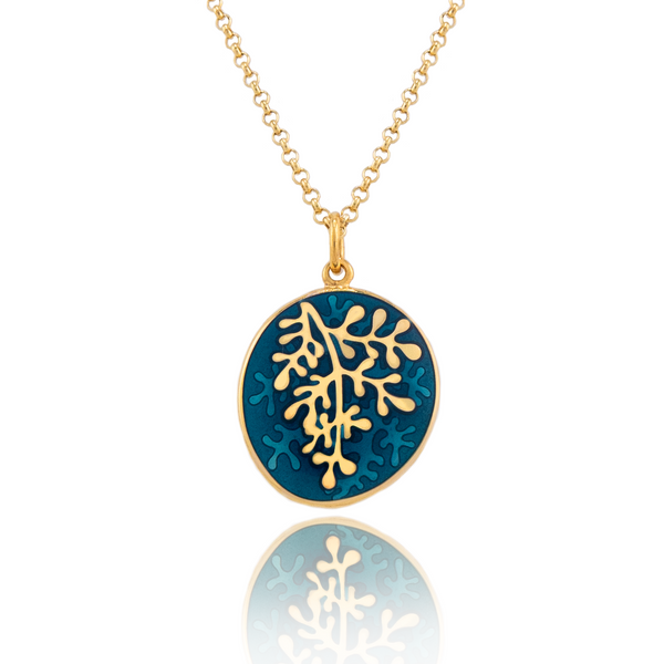 18ct Gold Plated Enamel Rue Kingfisher Pendant