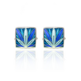 Enamelled Lotus Flower Mint, Teal & Blue Cufflinks