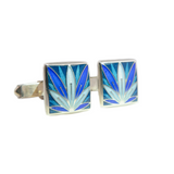Enamelled Lotus Flower Mint, Teal & Blue Cufflinks
