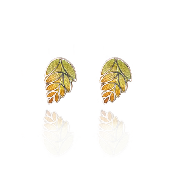 Enamelled Fern Green & Orange Earrings