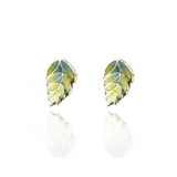 Enamelled Fern Kingfisher Blue & Ochre Stud Earrings