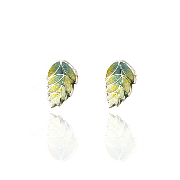 Enamelled Fern Kingfisher Blue & Ochre Stud Earrings