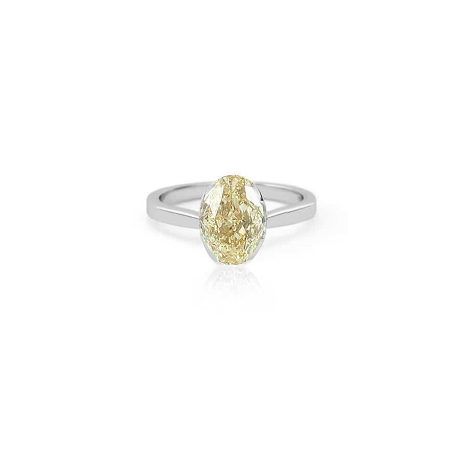 Natural Yellow Oval Diamond Solitaire Platinum Ring