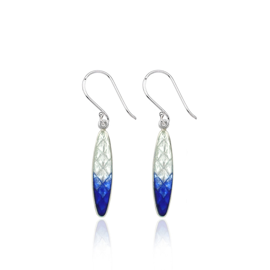 Enamelled Long Pinecone Royal Blue Leaf Earrings Limited Edition