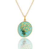 18ct Gold Plated Enamel Rue Mint Pendant