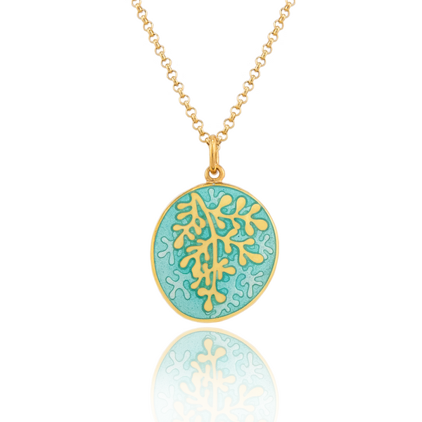 18ct Gold Plated Enamel Rue Mint Pendant