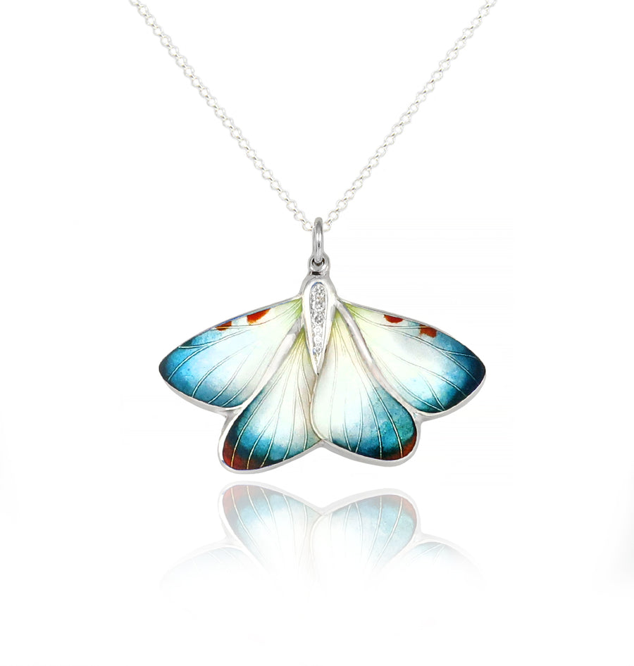 Rarity Diamond Marine Blue Moth Necklace