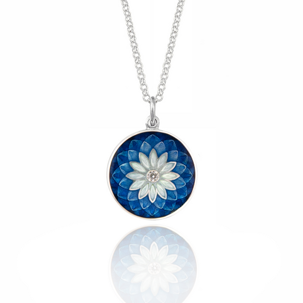 Limited Edition Dahlia Diamond Pendant in Grey & Kingfisher Blue