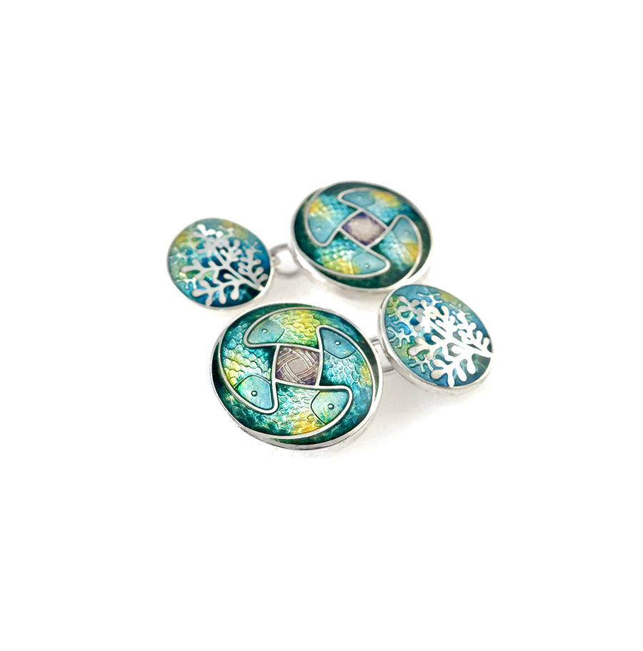 Sea Green Fish & Rue Enamel Cufflinks One-off