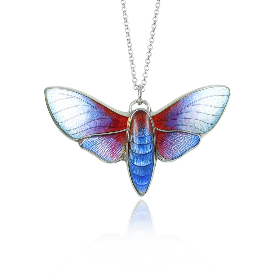 Enamel Red & Violet Moth Necklace