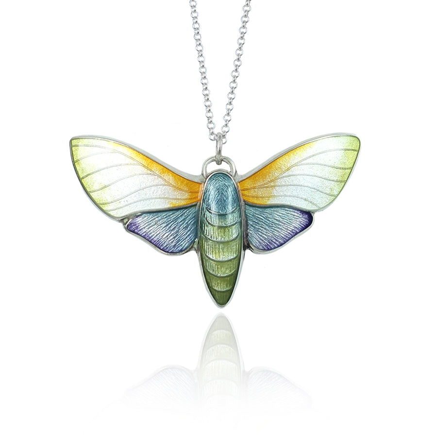 Enamel Olive Green & Honey Yellow Moth Necklace