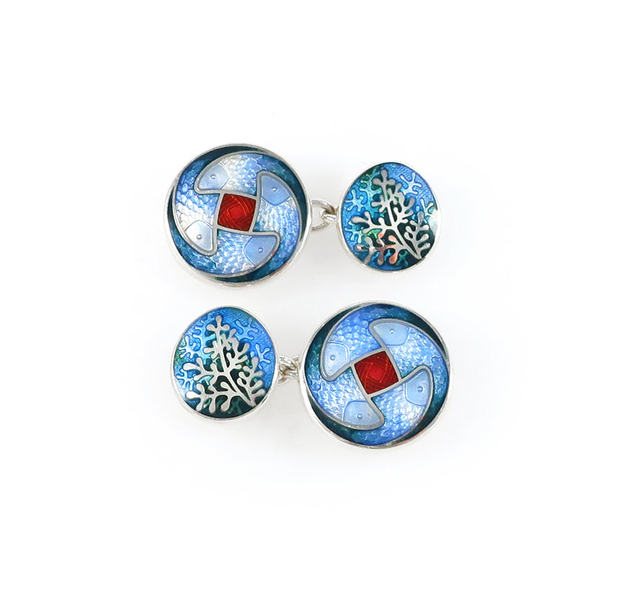 Sea Blue Fish & Rue Enamel Cufflinks One-off