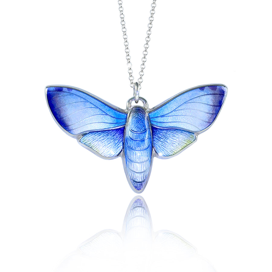 Enamel Blue & Purple Moth Necklace