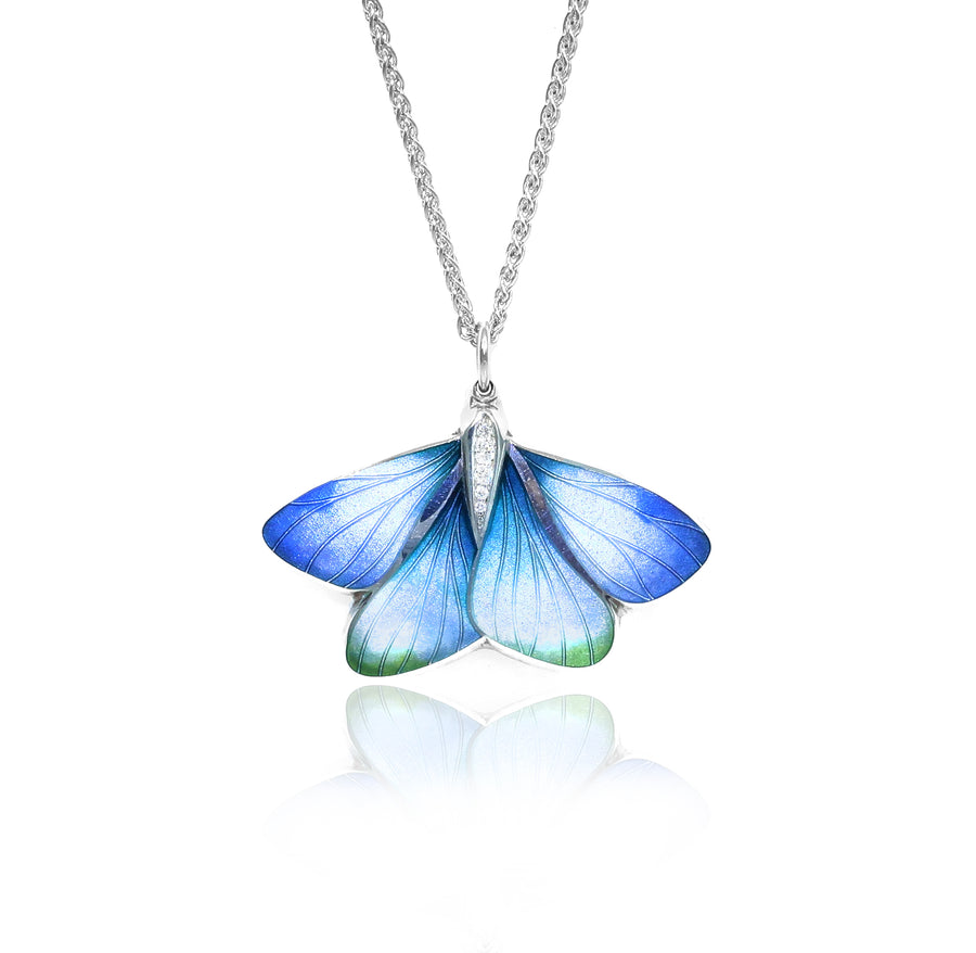 Rarity Diamond Pale Blue & Sage Green Moth Necklace