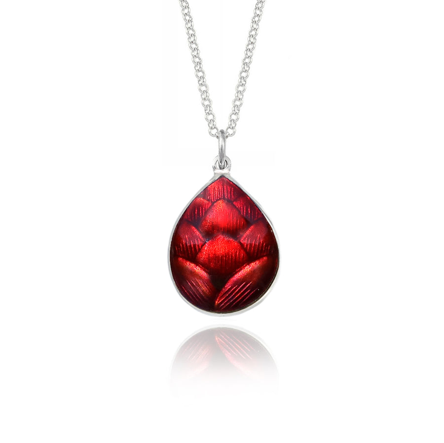 One-off Pine Cone Red Enamelled Pendant