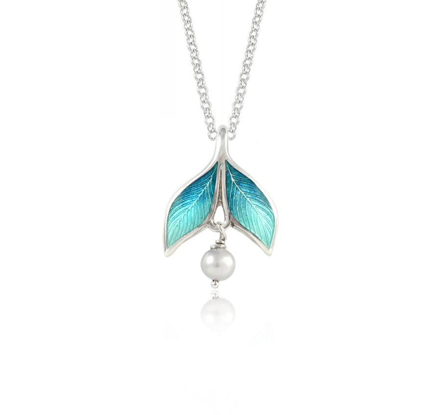 Enamel Leaf & Pearl Pendant