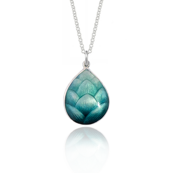 One-off Pine Cone Teal Enamelled Pendant