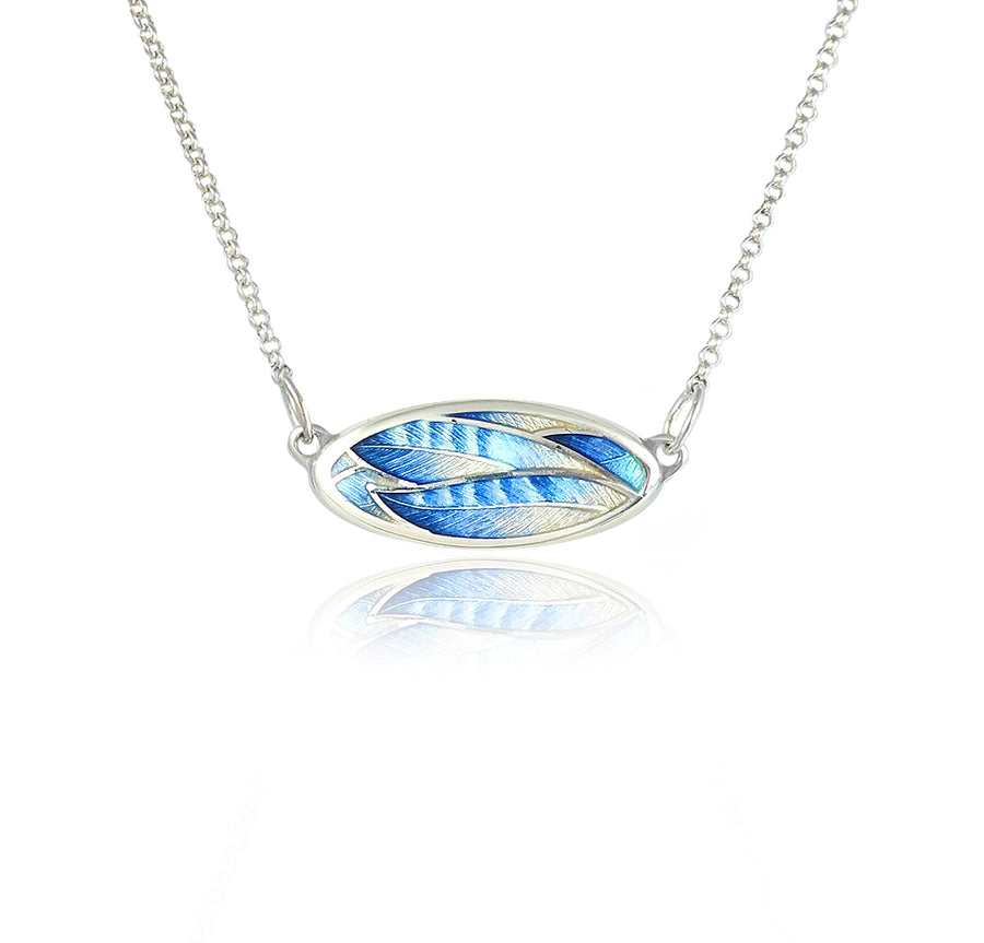 Oval Enamel Jay Feather Necklace