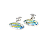 Green Woodpecker Feather Enamel Cufflinks One-off