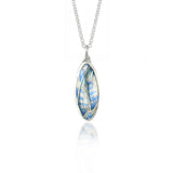 Oval Enamel Pale Blue Jay Feather Pendant
