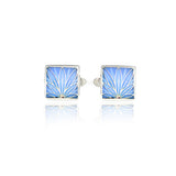 Enamelled Lotus Flower Silver Pale Blue Cufflinks