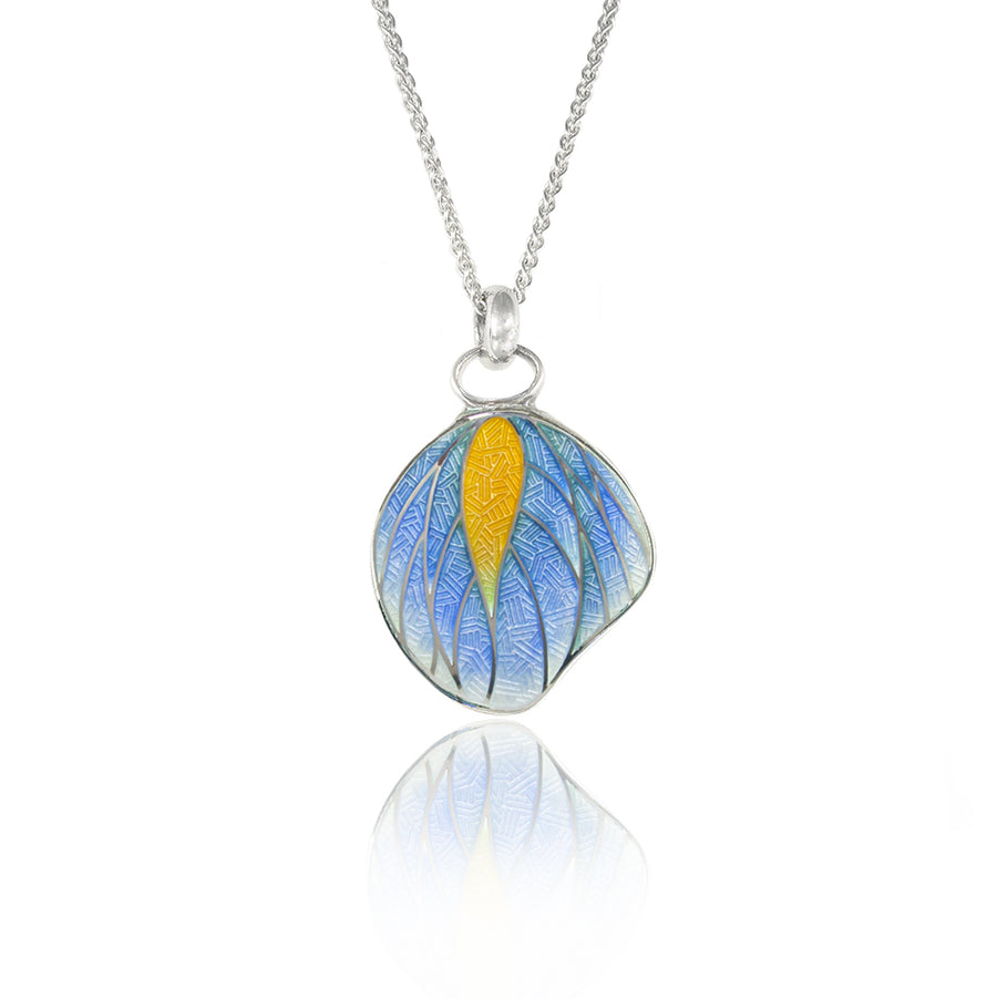 Closed Wing Butterfly Pale Blue & Yellow Enamel Pendant