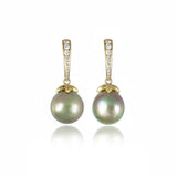 Diamond & Gold South Sea Pistachio Pearl Earrings