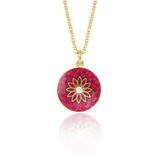 Raspberry Diamond Dahlia Necklace Gold