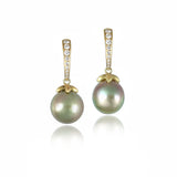 Diamond & Gold South Sea Pistachio Pearl Earrings