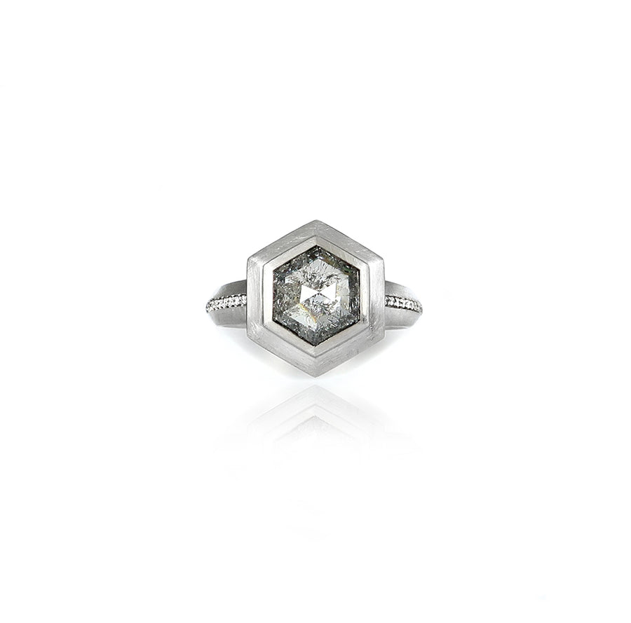 Hexagon Diamond Platinum Ring