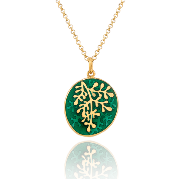 18ct Gold Plated Enamel Rue Green Pendant