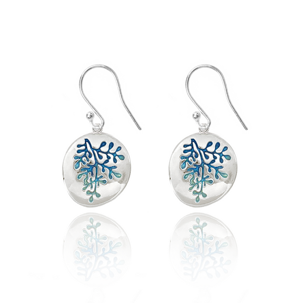 Enamel Graduated Leaf Blue Rue Earrings