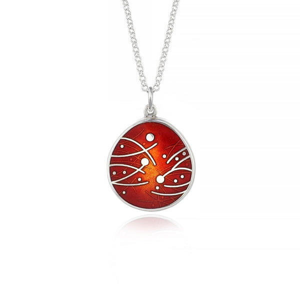 Meadow Enamelled Red & Orange Pendant