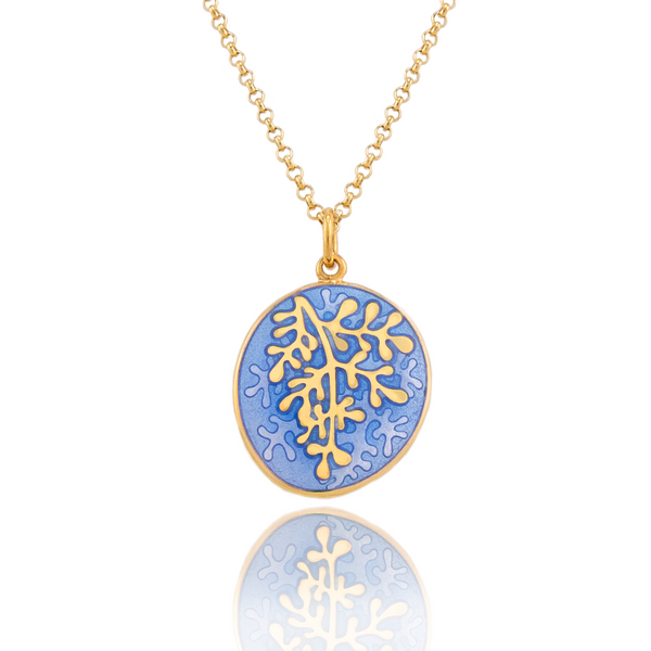 18ct Gold Plated Enamel Rue Pale Blue Pendant