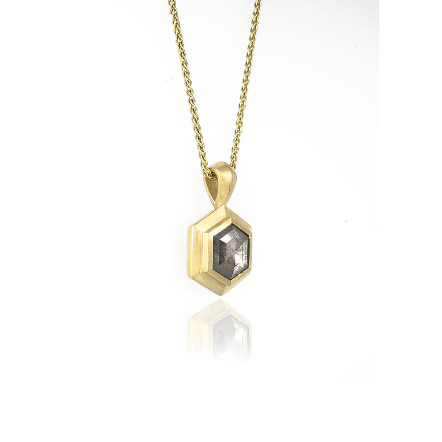 Natural Black Galaxy Diamond Gold Pendant