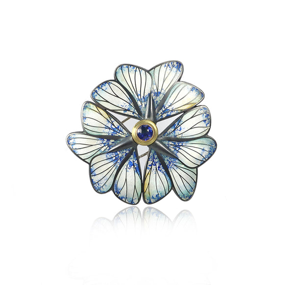 Sapphire Black Veined Moth Brooch