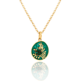 18ct Gold Plated Enamel Rue Green Small Pendant
