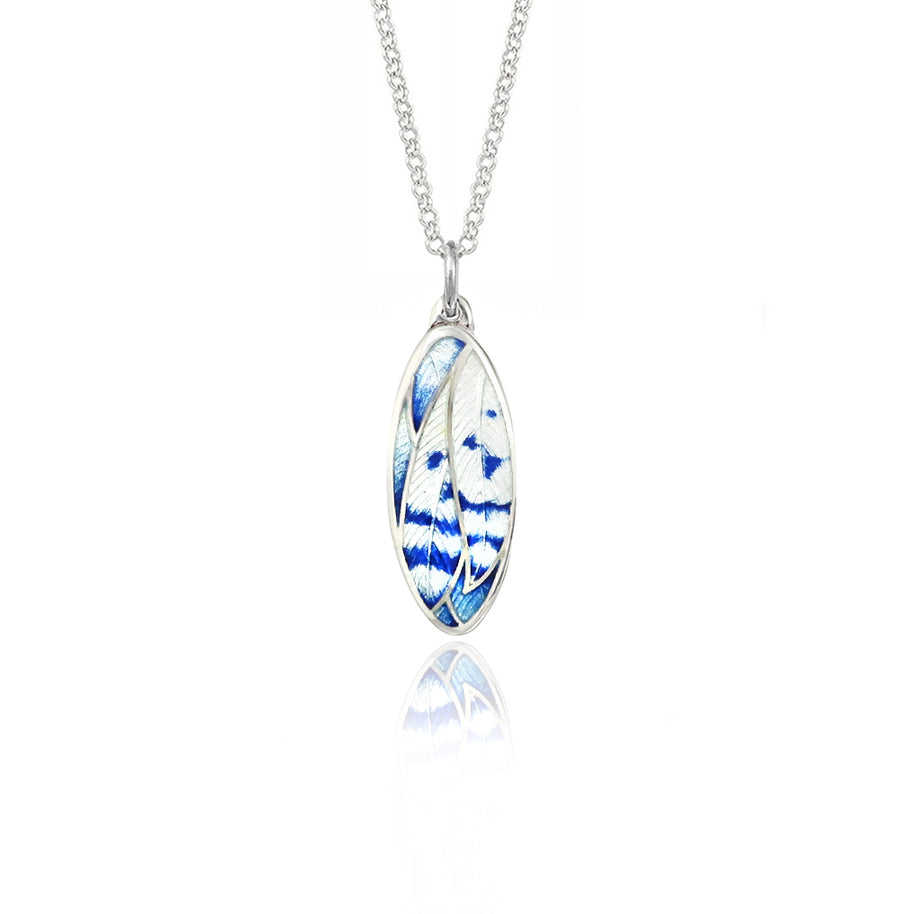 Oval Enamel Snowy Owl Feather Pendant