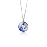 Enamel Blue Feather & Pearl Pendant