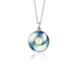 Pearl Mint & Purple Enamel Feather Pendant