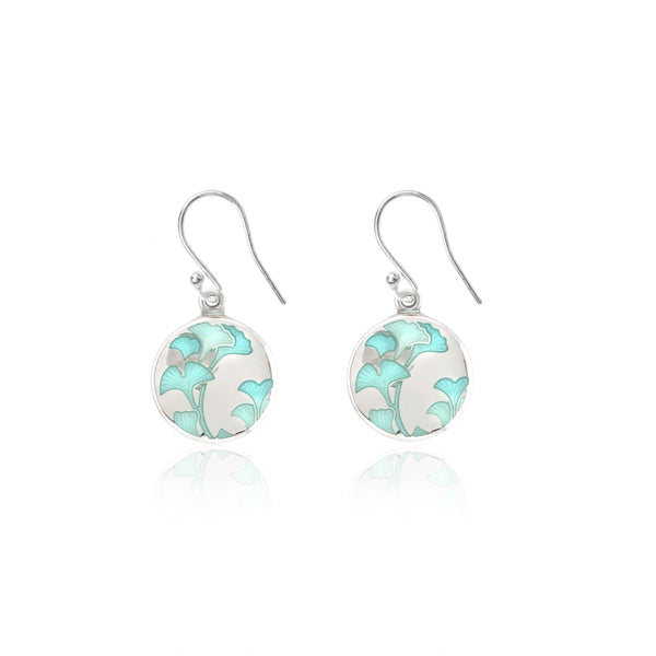 Enamelled Gingko Leaf Mint Earrings